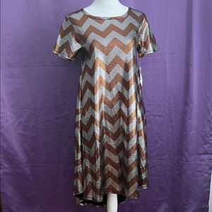 LuLaRoe Zigzag Midi Dress in Copper and Silver